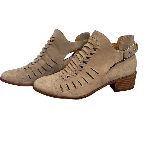 Sam Edelman Pierson Taupe Suede Ankle Boots 6.5 Woven Cutout Western Booties - Picture 1 of 10